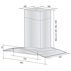 Campana Cocina Llanos Arcus 90 Cm Acero Y Vidrio Lcd