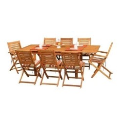 Combo Mesa Ecomadera Extensible + 6 Silla Ecomaderas Amancay Plegables De Madera